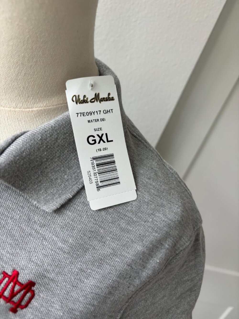 MATER DEI Vicki Marsha Uniforms Light Gray Polo Shirt Short Sleeve Sz XL - Picture 3 of 3